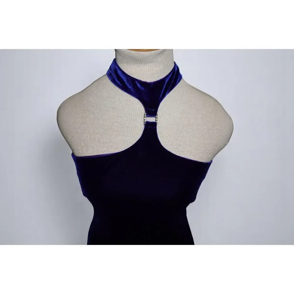 Kiki USA Royal Blue Velvet Halter Dress – Size 40 - Picture 4 of 16